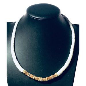 Graduated Pukka Shell Cork and Clay Bead Unisex Surfer Necklace